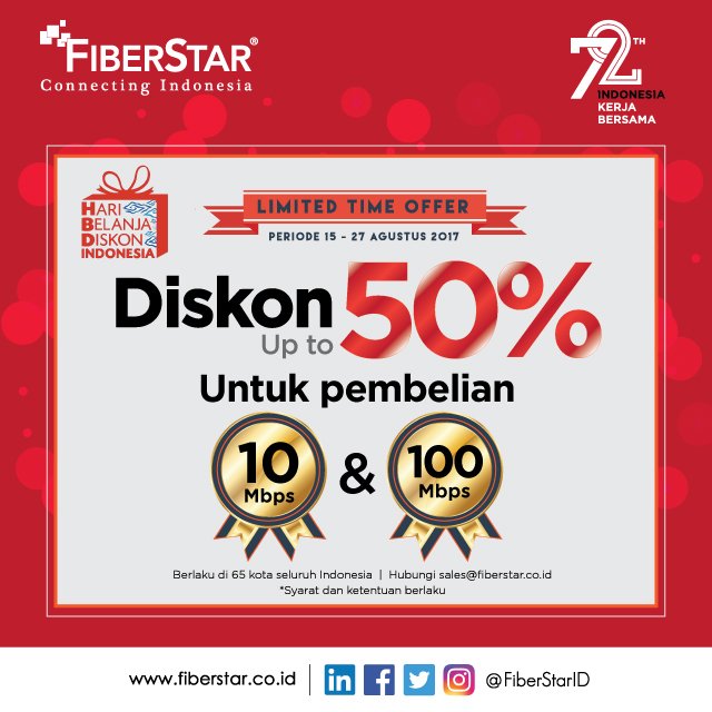 FiberStarID's tweet photo. Dapatkan harga spesial sebelum 31 Agustus 2017 untuk pembelian 10Mbps&100Mbps!(S&K berlaku) contact: sales@fiberstar.co.id #FiberStar #HBDI https://t.co/qNIeQuhBL3