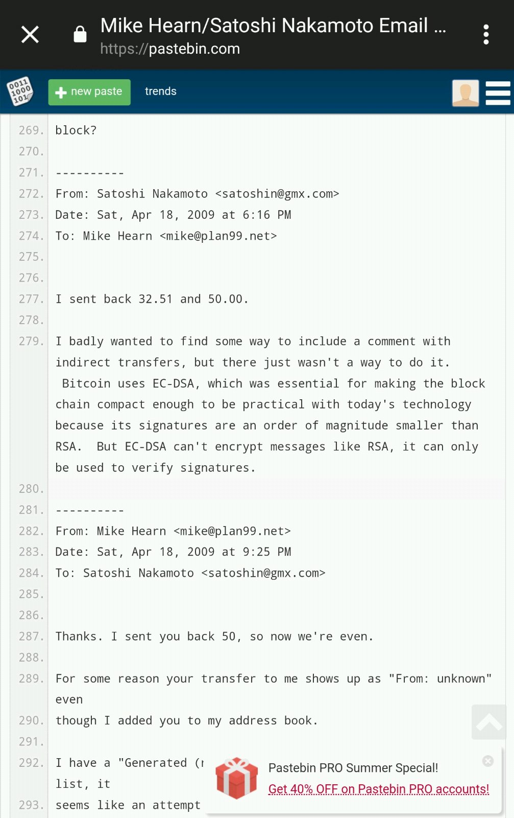 Never before seen Mike Hearn and Satoshi Nakamoto email exchange. — Steemit