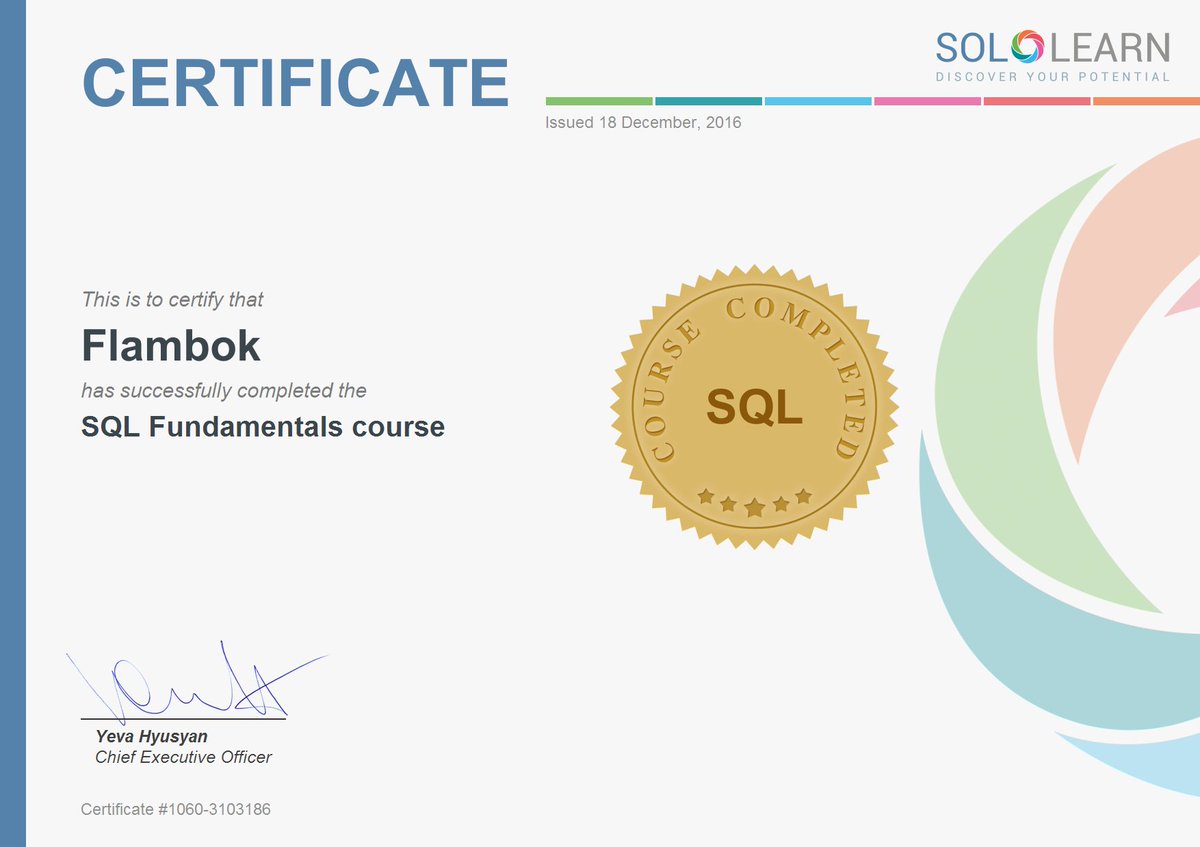 Amin M Boulouma Sql Certificate Flambok Sololearn Code Informatique Apple Appli Application App Android Ios Iphone Play Store App Mobile T Co K0wqcqewue