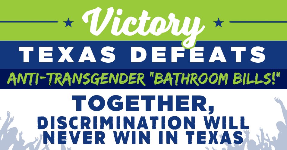 EqualityTexas's tweet photo. BREAKING: Senate gavels out. Special session officially done with no anti-#transgender #bathroombills passed! We did it Texas! #YallMeansAll https://t.co/r2gYaEcpu6