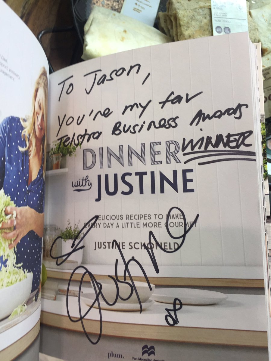 great to watch justine cook and thanks for signing my book :)<a href="/justinecooks/">Justine Schofield</a>  <a href="/TelstraAwards/">Telstra Awards</a>