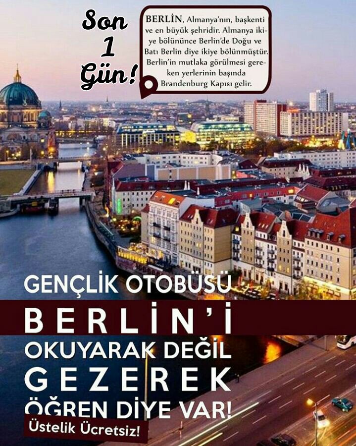 #GençlikOtobüsü8 Ücretsiz Avrupa gezimiz için SON 1 GÜN🚌🌍 #Berlin  #Nice #Yunanistan #Selanik #İtalya #Paris  #İspanya #Barcelona #Floransa
