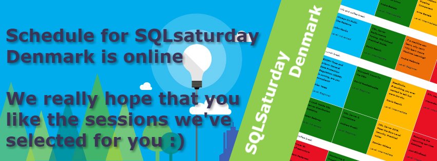 DoktorKermit's tweet image. The Schedule for SQLSaturday Denmark is now Online, reserve a free seat at the link - we look forward to see you. buff.ly/2w7FiH2