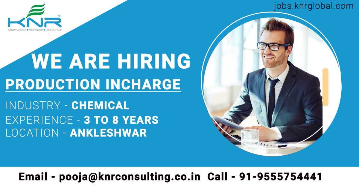knrglobal's tweet image. #Hiring for Production Incharge in #Ankleshwar #DailyProduction #Batchprocess #DCS #Shiftincharge #Production