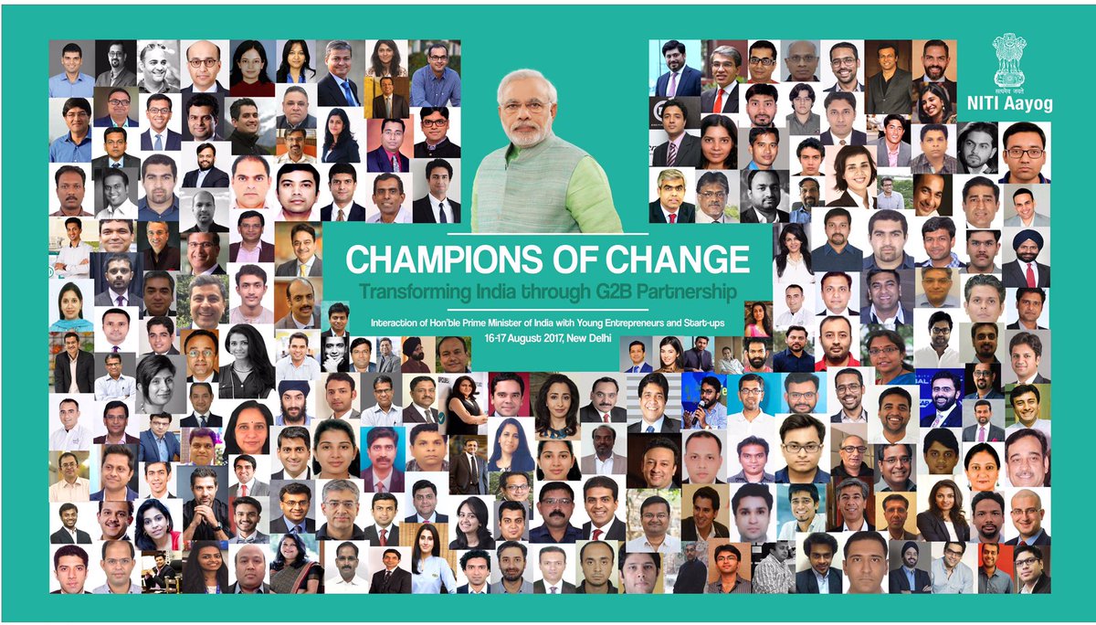 NITIAayog's tweet photo. PM @narendramodi will today interact with India's #ChampionsOfChange - Young Entrepreneurs &amp; Startups - across sectors to build #NewIndia https://t.co/IWfxGw9ngd