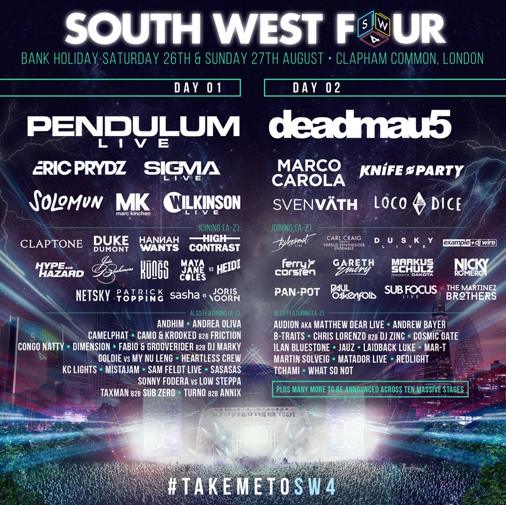 adnzafar's tweet photo. #SOUTHWESTFOUR 26-27th Aug in #ClaphamCommon #London

#sw4tickets👉{https://t.co/KKM3z2EBBv}

#sw4 #deadmau5 #PendulumLive https://t.co/sRB8T5G0Vj