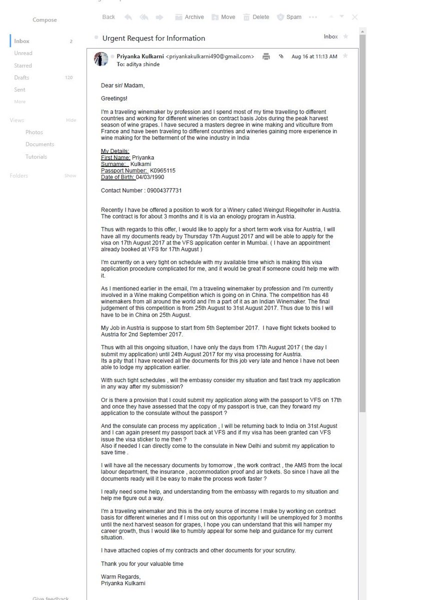 petite_pri's tweet photo. Dear @SushmaSwaraj I'm a Winemaker from India &amp; ve troubles with my Visa for Austria, can you please go through my mail and help me. Thank u https://t.co/AYgmEs465Y