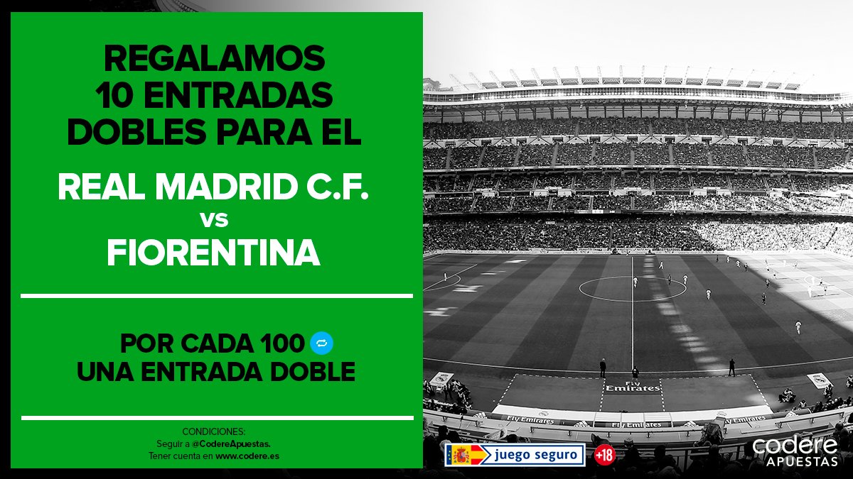 CodereApuestas's tweet image. ¿Te vienes al Bernabéu a ver al Real Madrid en DIRECTO?

Por cada 100 🔁 regalamos una entrada DOBLE.

¿A qué estás esperando? ¡DALE CALOR! 🔥