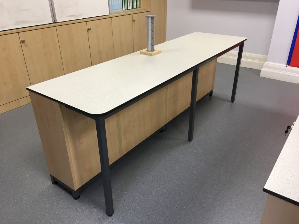 CompassFurnitur's tweet image. A recent job for a school in Colchester. Bespoke science benches and kitchen area with solid grade laminate tops and pull up power.