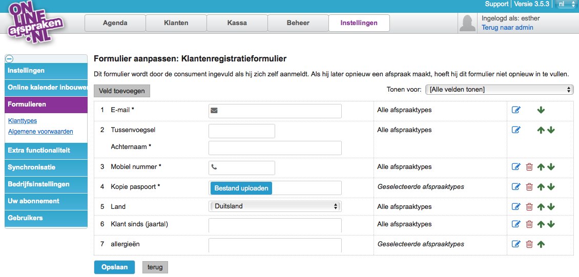 Het is mogelijk om zelf te bepalen welke velden en volgorde je uitvraagt bij het Klantenregistratieformulier. #Onlinereserveren