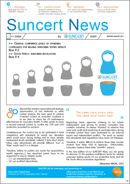 SUNCERT_SAS's tweet photo. Suncert News n°5:
- Confidence levels in sun protection results
- Key words
- South Africa sunscreen regulations

https://t.co/Jf4kMgyxWM https://t.co/0bhs1EXQ4c