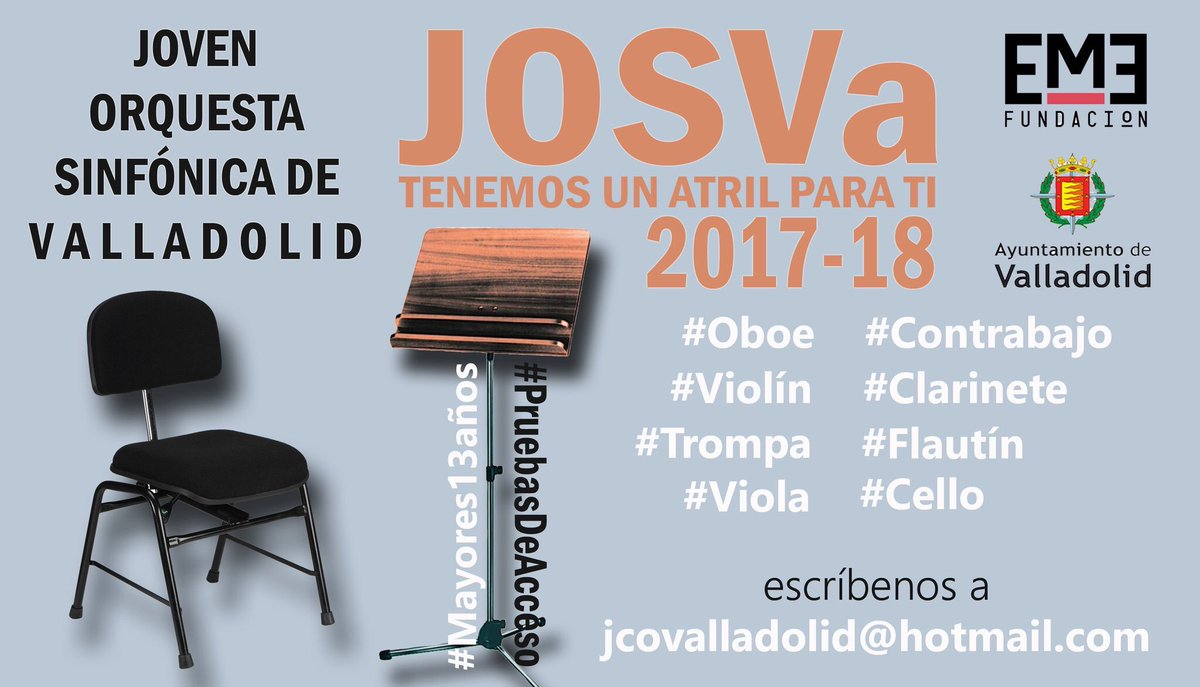 JOSValladolid's tweet photo. Muchos nuevos compañeros van a llegar a la #JOSVa en 2017-18. Pero nos faltas tú 😉

Escríbenos a jcovalladolid@hotmail.com https://t.co/VCfuou128z