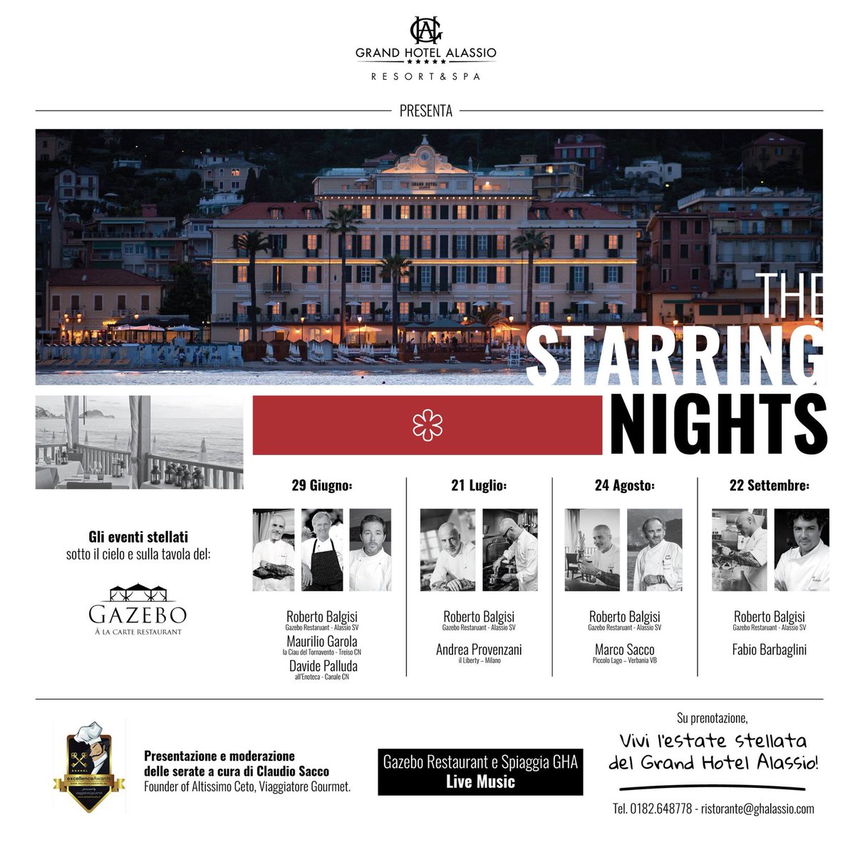 #SaveTheDate
Vi aspettiamo Giovedì 24/08 h20 <a href="/AlassioHotel/">Grand Hotel Alassio</a> @ The Starring Nights con Chef Balgisi &amp; <a href="/marcosaccochef/">marco sacco</a>: altissimoceto.it/meeting-eventi…
