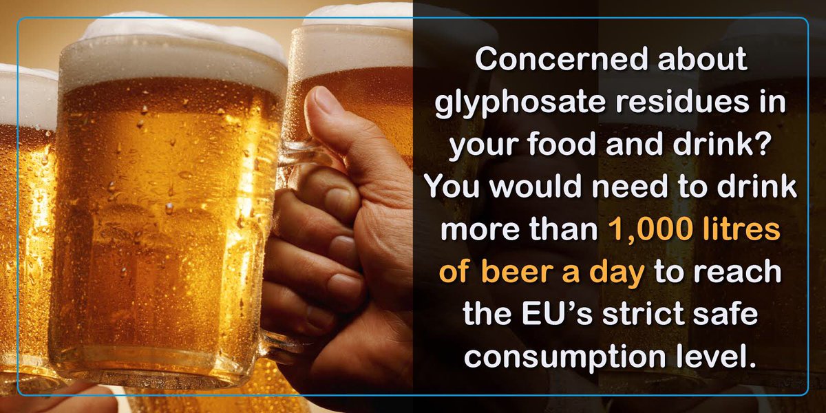 You would need to drink more than 1,000 litres of beer a day to reach the EU’s strict safe consumption level. #GlyphosateisVital