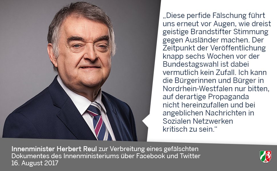 #NRW-Innenminister @hreul zur Verbreitung eines gefälschten Dokumentes über die Sozialen Medien #FakeNews