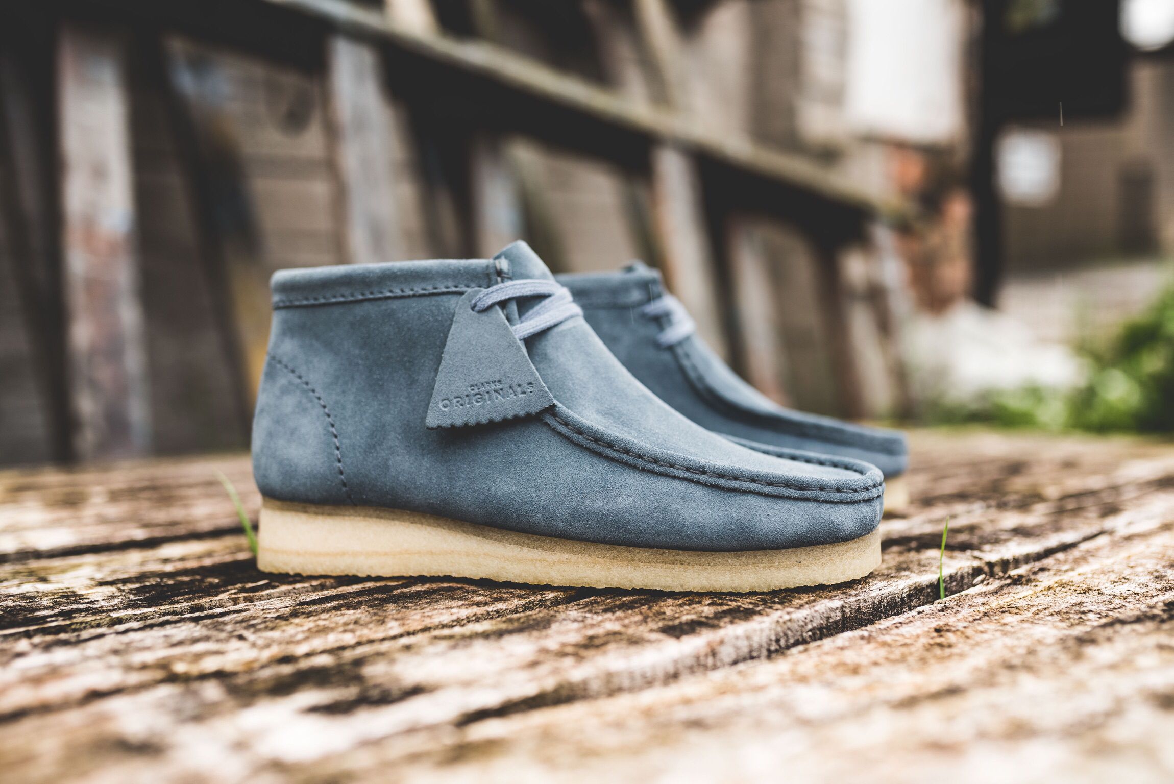 Blue suede clarks wallabee best sale
