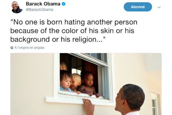 Le réaction de Barack Obama sur Charlottesville devient le tweet le plus aimé de l’histoire de Twitter lesinrocks.com/2017/08/news/l…