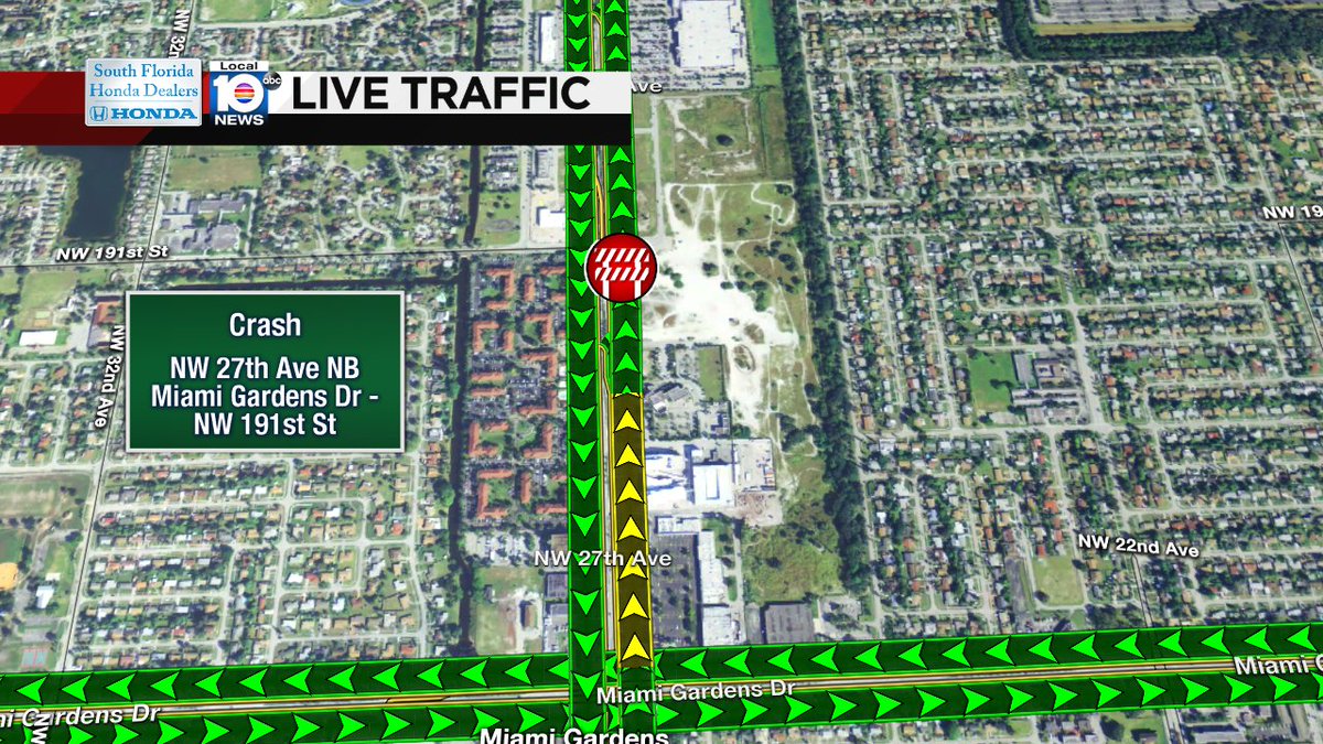 Crash has NW 27th Ave NB Closed between Miami Gardens Dr & NW 191st St #traffic https://t.co/EpydRvCty0