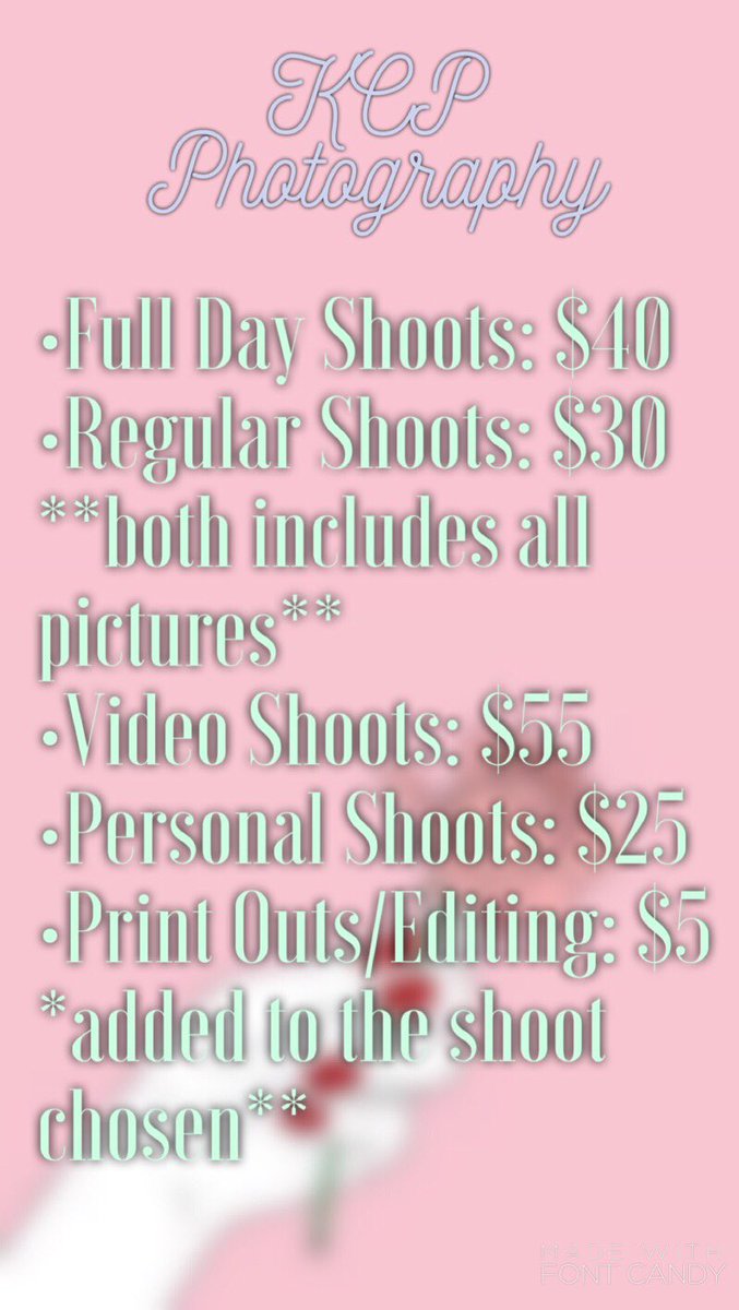 KCPPhotography_'s tweet photo. Here's my prices 😁✨Dm or email me if you have any questions!!  #KCPphotos https://t.co/RgKKkWrZWT