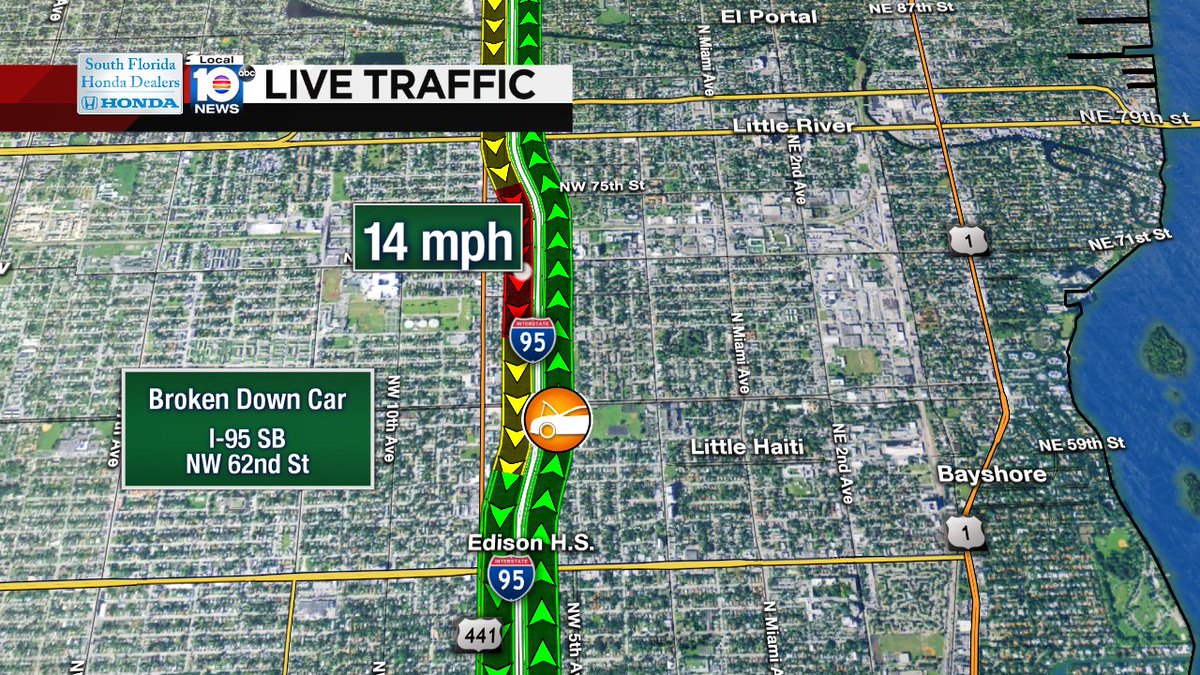 Broken down Car causing delays on I-95 SB at NW 62nd St #traffic https://t.co/eySsupOyD1