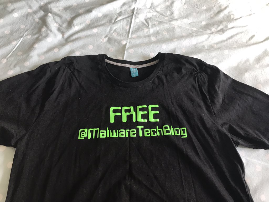 phaliure's tweet photo. @MalwareTechBlog What size are you, I've got a tshirt you can borrow... https://t.co/pmFt98Lz4T