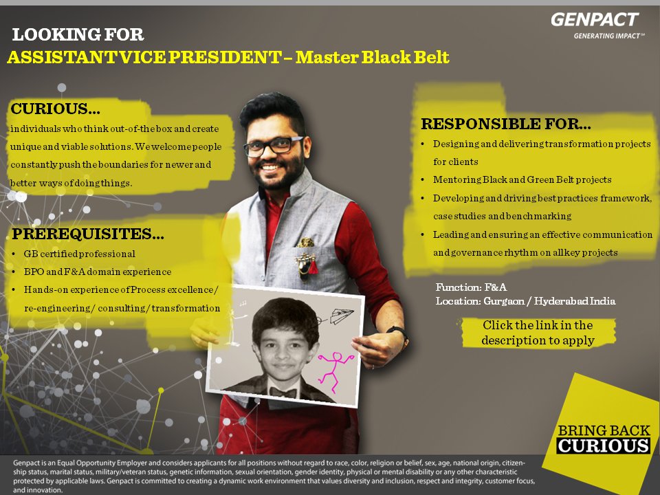 Genpact_Careers's tweet photo. Genpact is looking for a Master Black Belt. Apply now on: https://t.co/IZ2cZRHAha to start an exciting journey with us. #BringBackCurious https://t.co/e3z6NlMtZb