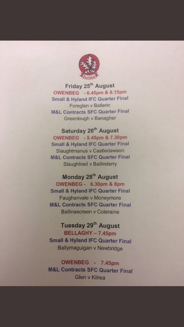 Next round championship fixtures