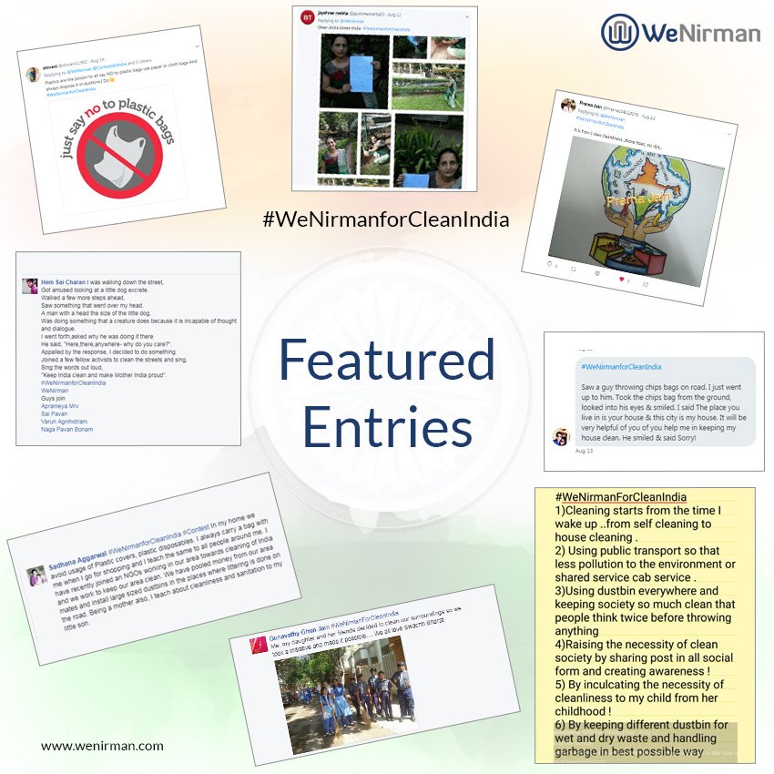 WeNirman's tweet photo. These are some of the featured entries handpicked by our Jury. Winners to be declared shortly. Stay Tuned! 

#WeNirmanforCleanIndia #contest https://t.co/dq8WDWCUyg