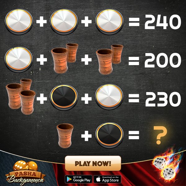 PashaBackgammon's tweet photo. Solve the question!
Play  ➡ https://t.co/lapGE3maMY
#backgammon #pashabg #mondaymotivation #maths #boardgame #indiegame #puzzles #Questions https://t.co/mYeNxbQ4Hf