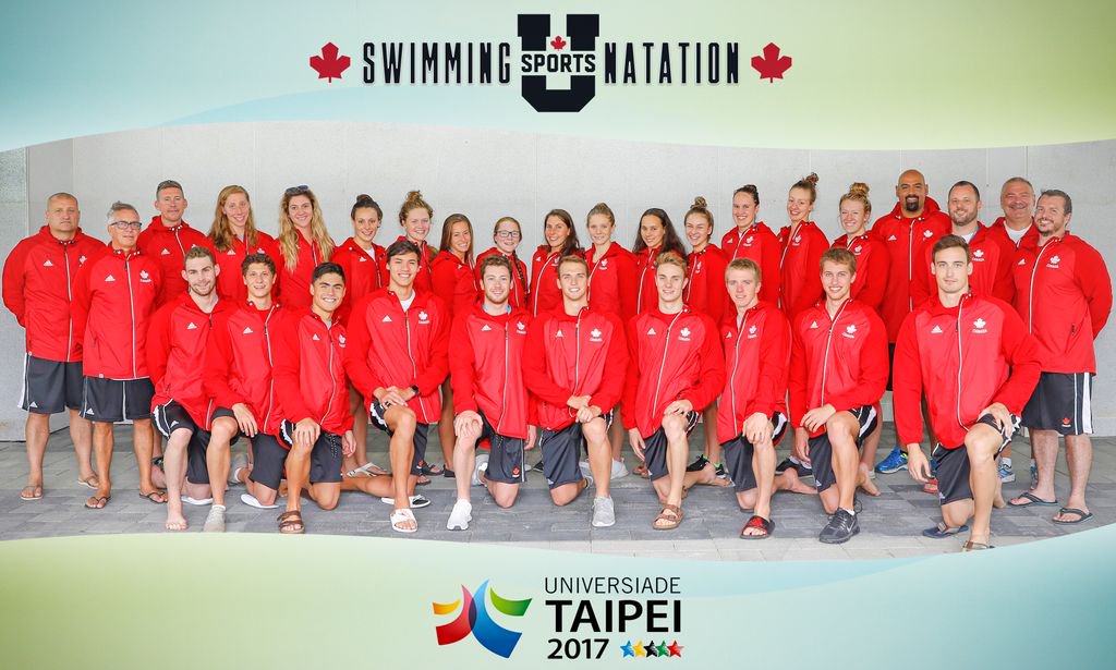 USPORTSIntl's tweet photo. Photo d'équipe de natation (@SwimmingCanada) a @Taipei2017. #GoCanada #SUTaipei2017 https://t.co/zRK3MWk3AC
