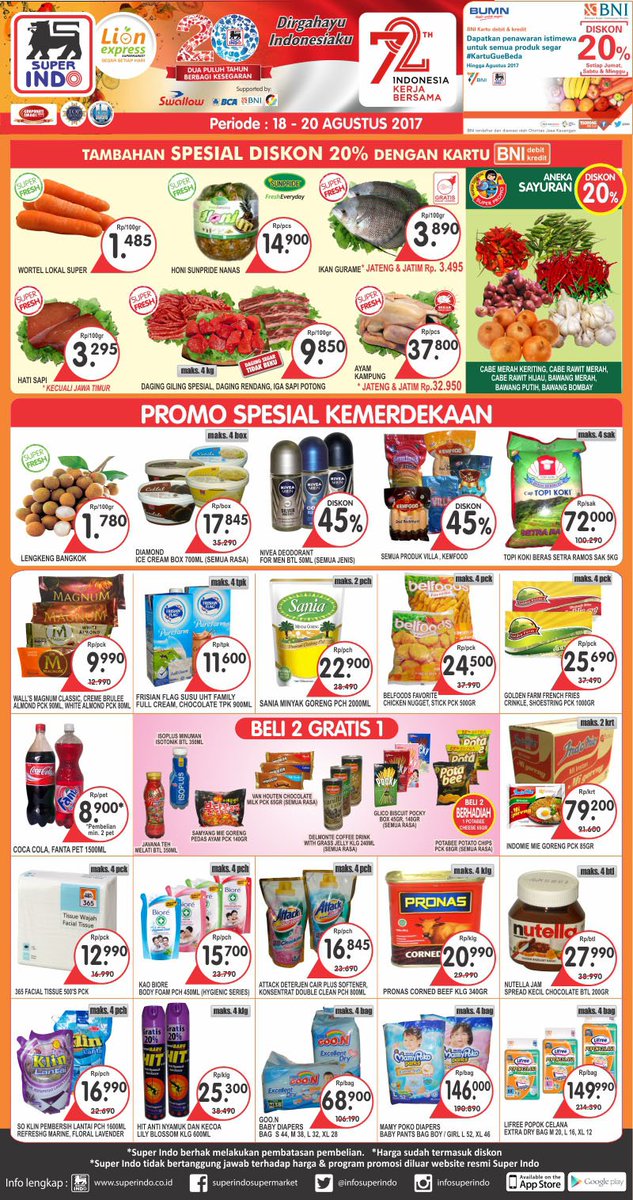InfoSuperIndo's tweet photo. Yuk belanja dg Promo Super Low Price di Super Indo yg terbit di Koran Kompas hari ini.  #SuperIndo #20TahunBerbagiKesegaran https://t.co/QObdK5WDFR