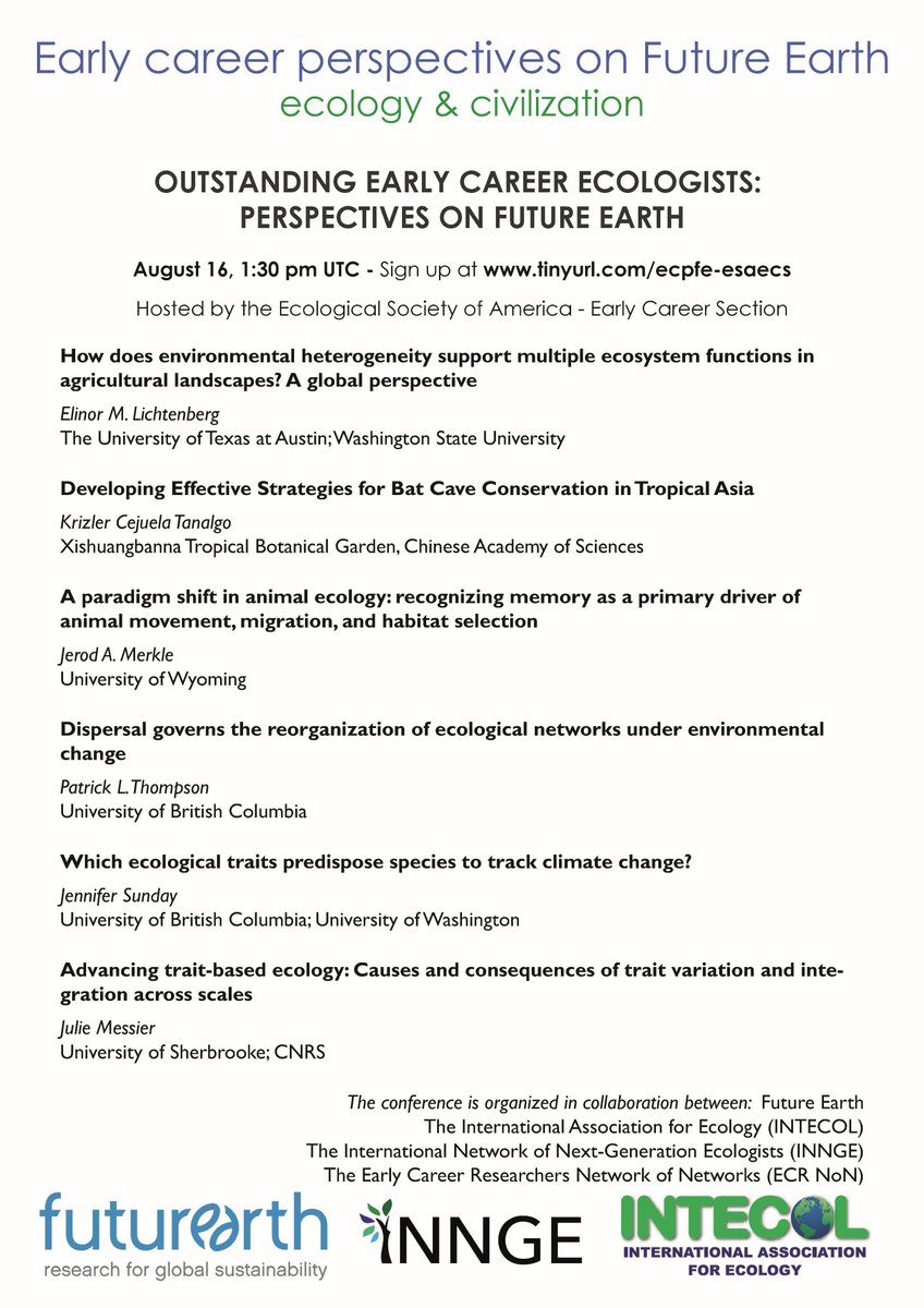 In 30 min @ Early Career Perspectices on Future Earth. Top @Ecology_Letters #ecraward contenders #ecpfutureearth futureearth.adobeconnect.com/ecpfe_esaecs