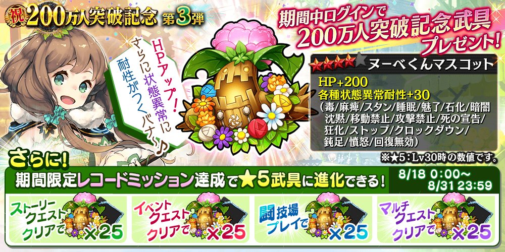 公式 誰ガ為のアルケミスト タガタメ キャンペーン 8 17 木 15時頃より 0万人突破記念cp第3弾を開催 期間中ログインで記念武具 ヌーベくんマスコット をプレゼント 豪華報酬がもらえるニコ生クエスト Llr福田の開門 タガタメ道場 も開催 公式 誰ガ為のアルケミスト タガタメ キャンペーン 8 17 木 15時頃より 0万人突破記念cp第3弾を開催 期間中ログインで記念武具 ヌーベくんマスコット をプレゼント 豪華報酬がもらえるニコ生クエスト Llr福田の開門 タガタメ道場 も開催