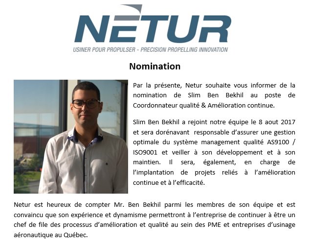 Bienvenue à Slim Ben Bekhil au sein de Netur!