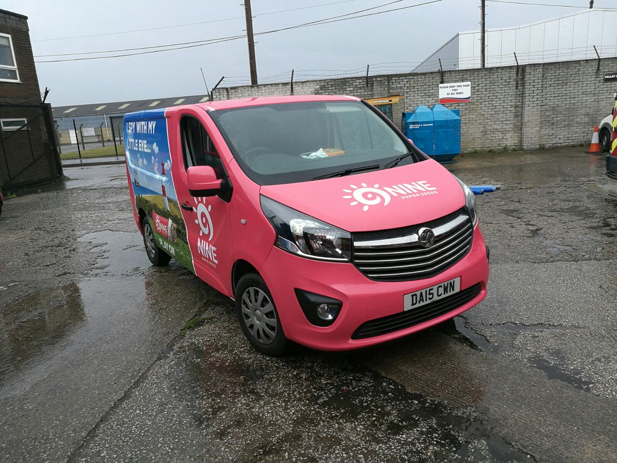 SignworldGroup's tweet image. A lovely printed van wrap for @9NINEBrand shame about the weather! #vehiclewrap #wrapping #signs #chester #graphics #raining