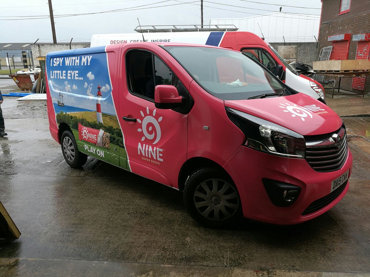 SignworldGroup's tweet image. A lovely printed van wrap for @9NINEBrand shame about the weather! #vehiclewrap #wrapping #signs #chester #graphics #raining
