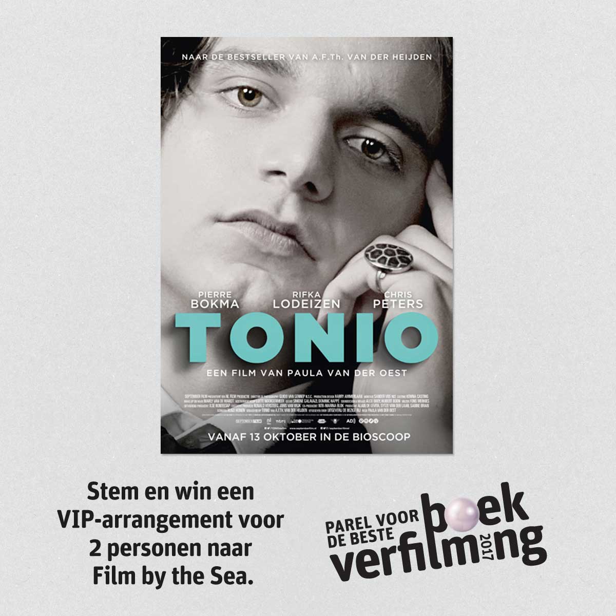 Boekverfilming's tweet photo. Tonio genomineerd voor de Parel voor de Beste Boekverfilming. Stem &amp; win! https://t.co/3bhBqGfVxX
#Parel2017 https://t.co/ZopAqmTivZ