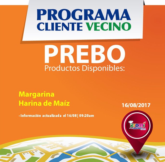KromiMarket's tweet photo. Buenos días #ClientesVecinos Prebo. Hoy, miércoles #16agosto, podrán adquirir los siguientes productos: https://t.co/IfuwTF29yW