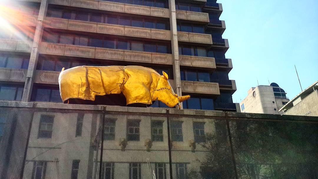 SLReflects's tweet image. The #Mapungubwe #golden #rhinocerous recreated and on display in #Johannesburg's mining district