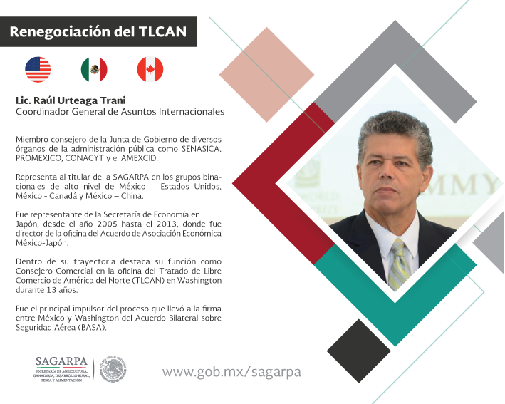 Agricultura_mex's tweet photo. El Secretario @ppcalzada nombra a Raúl Urteaga representante del sector en las mesas de negociación del #TLCAN en Washington 🇱🇷🇲🇽🇨🇦 https://t.co/RA8oDxSjIG