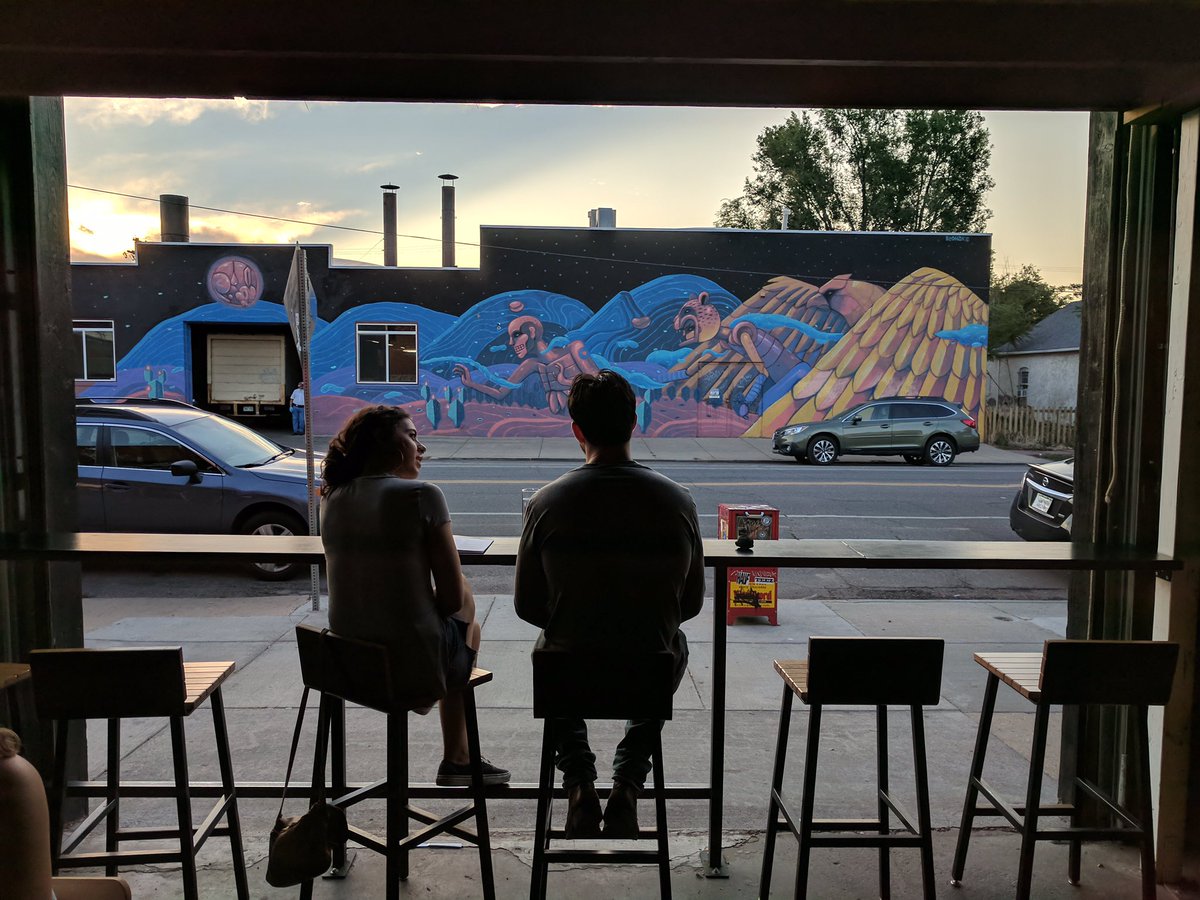 RiNoArt's tweet photo. Late summer afternoons are perfect for #happyhour. Love this @barfaustodenver shot of #BeoHake's @OfficialCOCrush mural at @RaqTortillas. https://t.co/DIk2EgJ6Mx