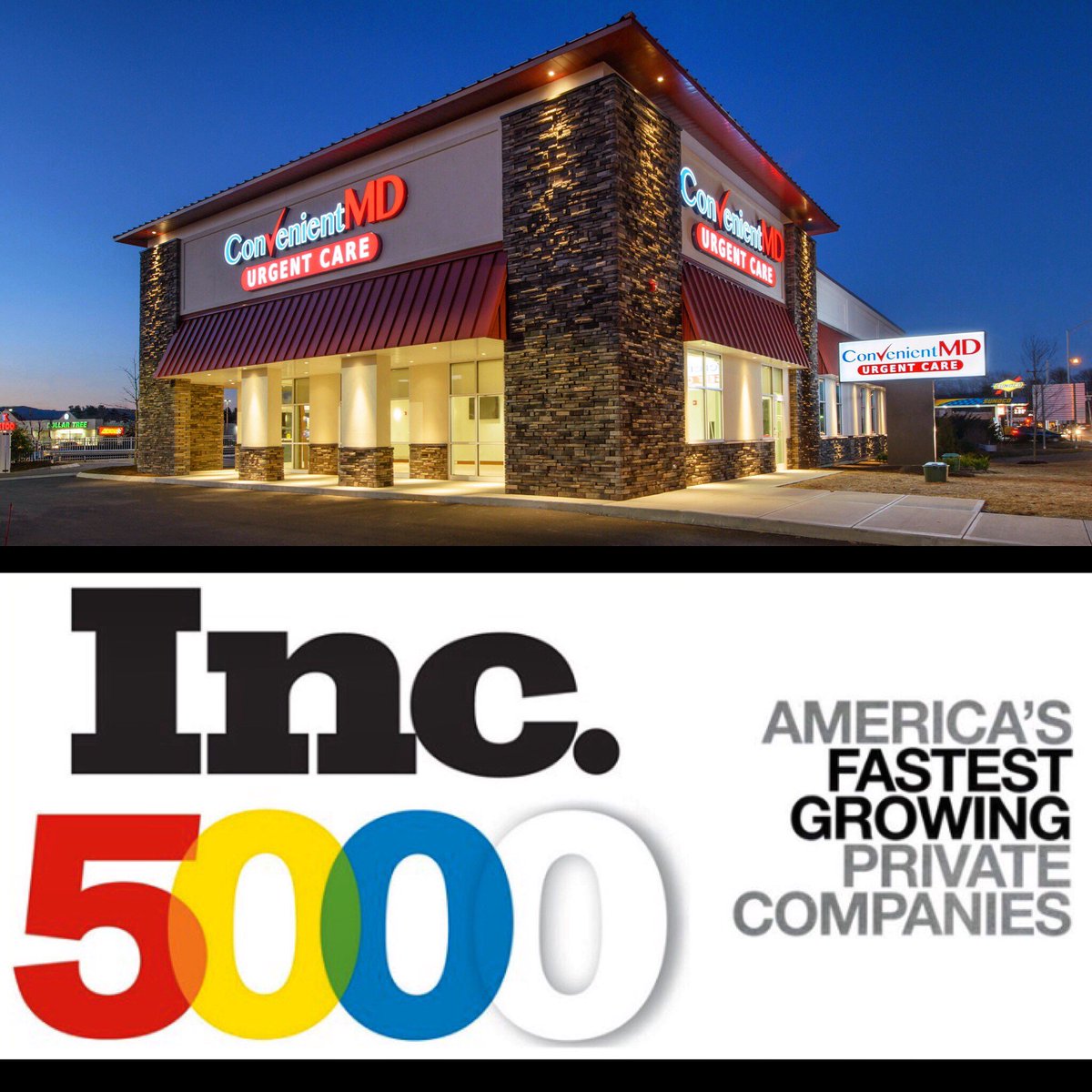 ConvenientMD's tweet photo. #ConvenientMD #urgentcare made the @inc5000 "Fastest Growing Companies in America" list and ranked #2 in #NH! https://t.co/D3ZeQSJhml https://t.co/xvquQf8N0L