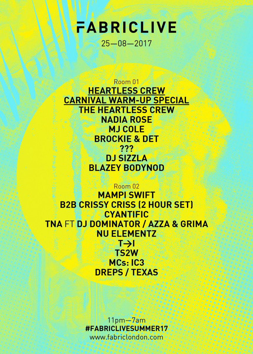 BassEvents_'s tweet photo. @fabriclondon

@HeartlessCrew Carnival Warm-Up Special in Room 1

Some crazy Drum &amp; Bass goodness going down in Room 2

Fri 25 Aug

#London https://t.co/rbjE4nGn6f