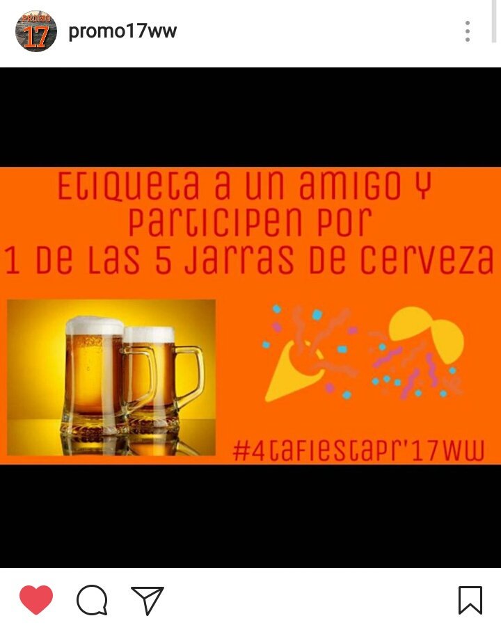 Promo17Ww's tweet photo. Sorteo en instagram!! No te quedes afueraa 🍻🍻🍻🍻 https://t.co/pAg8TefGts