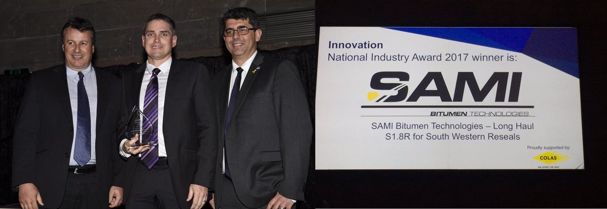 ColasLtd's tweet photo. Congratulations to COLAS overseas business SAMI on winning the 2017 #AAPA National Innovation Award @ColasLtd @colas_australia #samibitumen https://t.co/IgjxeQwGBO