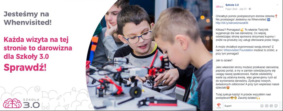 Hej #nonprofitPL ! Pomóż w zdobywaniu kompetencji cyfrowych ze Szkoła 3.0 na <a href="/WhenVisited/">Whenvisited</a> facebook.com/Szkola3.0/phot…
whenvi.com/akcja-spoleczn…