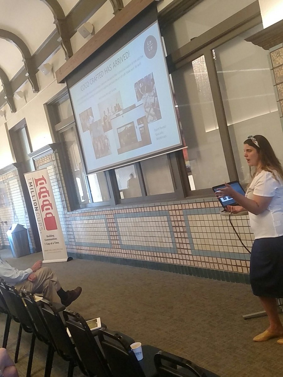 micki_cockrille's tweet photo. Hanging out at @1MillionCupsCOS Mundi's talking #CoCoCollective - love the design https://t.co/ptJ2JoNxMk