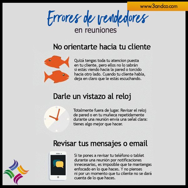 3andco's tweet photo. Evita cometer estos errores en reuniones #Ventas #negocios #Sales #SalesExecutive #3andco https://t.co/z8HpAbo81Y