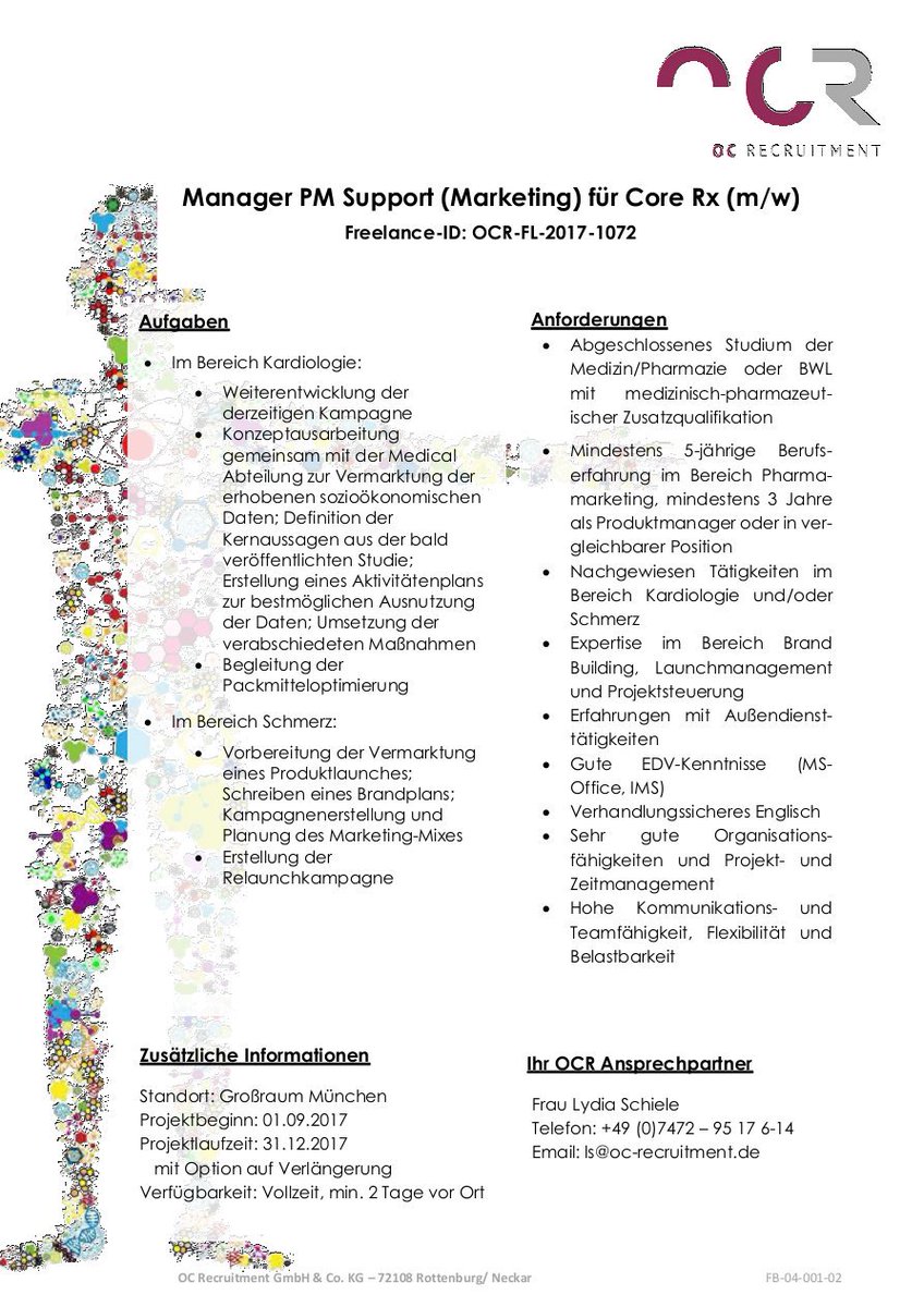 Oc Recruitment Ocr Projekt Manager Pm Support Marketing Fur Core Rx M W Pharma Produktmanagement Rx