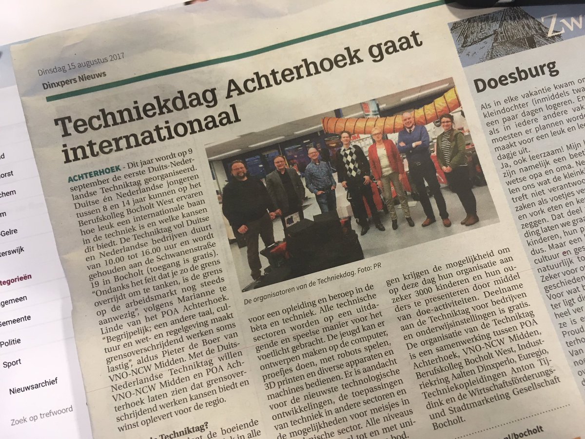 Artikel in @DinxpersNieuws over de Technikag! 9 september Berufskolleg Bocholt West!